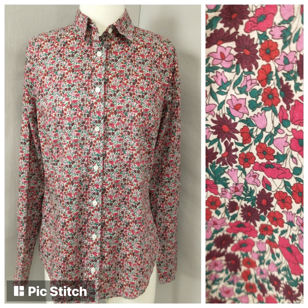 Liberty Print Blouse Cotton Floral Button Down Shirt Classic English Quality